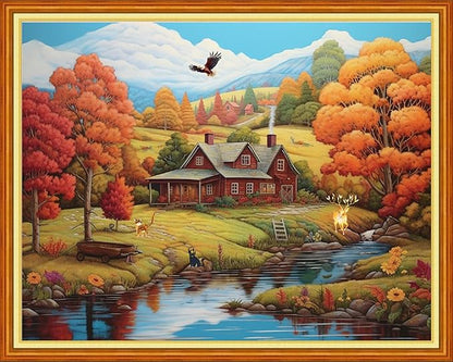 Dimensean Stamped Cross Stitch Kits Full Range of Embroidery Patterns Starter Kits for Beginners Adult DIY Cross Stitches Needlepoint Kits 11CT-Beautiful Home Scenery 16x20 inch
