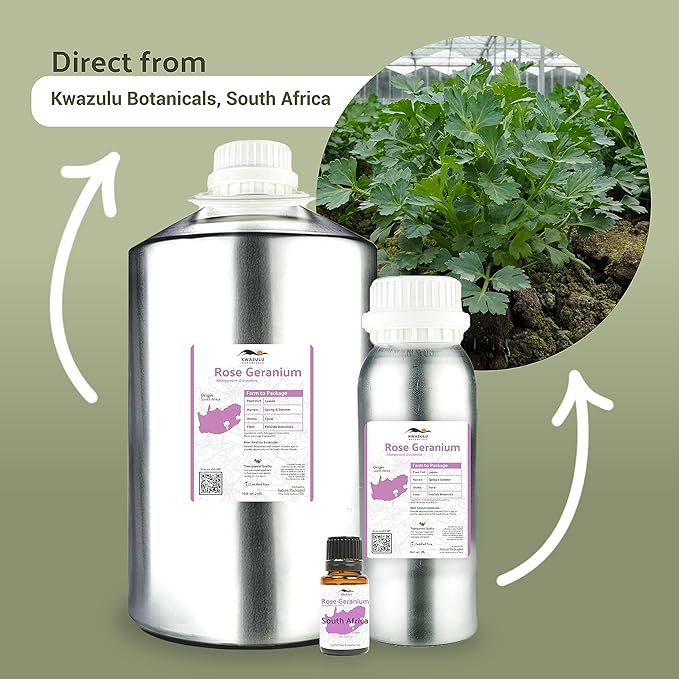 Nature Packaged Rose Geranium Essential Oil - Direct from Kwazulu Botanicals in South Africa- Organic Essential Oils for Body, Diffusers, or Aromatherapy | Pure Therapeutic Grade (5ml)