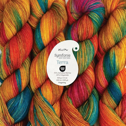 KnitPro Symfonie Hand Dyed Yarn | Extra Fine Merino Wool & Polyamide Blend for Knitting & Crocheting, Fingering Weight, Oeko-TEX Certified 400m, 100g Skein | Terra Variegated Dragon Vine