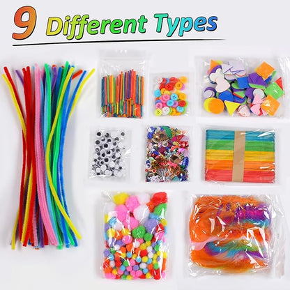 Phinus Craft Supplies Set - 9 Types of Arts & Crafts Materials, Unisex, 1000+ Pcs Kit, Suitable for Classroom, Family, Party, DIY, Art Creation & Decoration