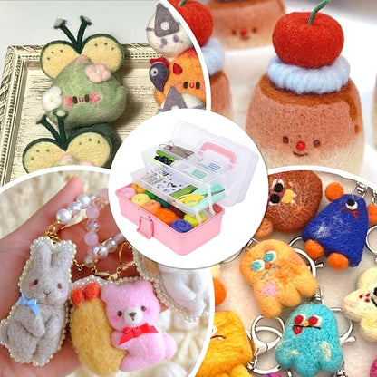 JUPEAN 221 Pcs Needle Felting Kit Needle Felting Starter Kit Needle Felting Supplies Including 43 Color Wool Roving Felting Molds Foam Mat and 4 Sizes Felting Needles for DIY Craft Project