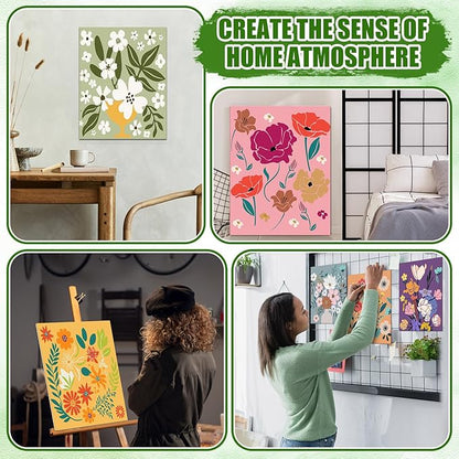 Sherr 140 Pcs 20 Set Pre Drawn Canvas Kit for Painting Craft Sip and Paint Kit for Adults Pre Printed Canvas Painting Favor for Virtual DIY Birthday Gifts Adult's Date Party(Flower)