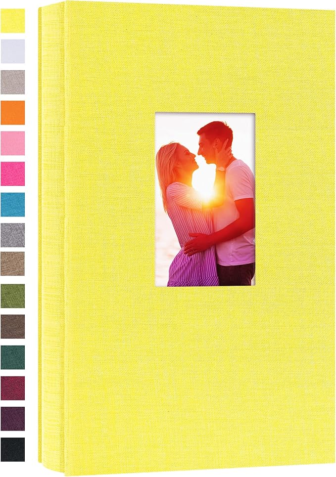 potricher Small Photo Album for 4x6 300 Photos Linen Cover Picture Book for Family Wedding Anniversary and Baby (Yellow)