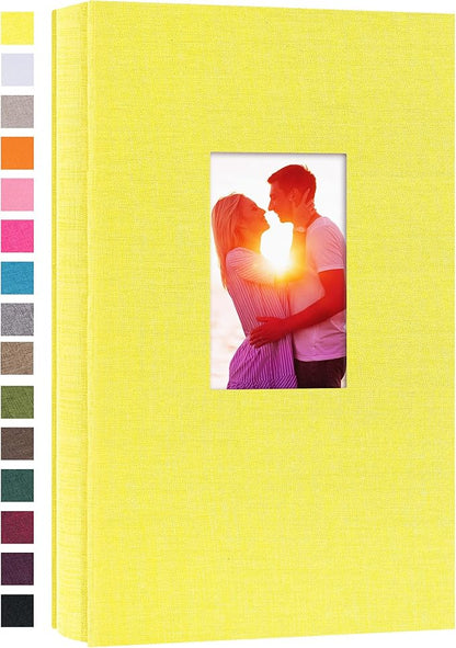potricher Small Photo Album for 4x6 300 Photos Linen Cover Picture Book for Family Wedding Anniversary and Baby (Yellow)