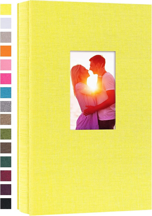 potricher Small Photo Album for 4x6 300 Photos Linen Cover Picture Book for Family Wedding Anniversary and Baby (Yellow)