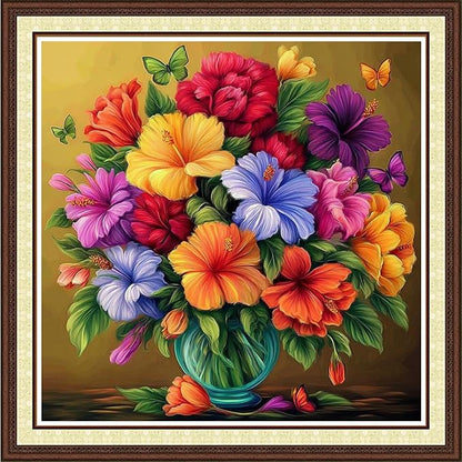 Magxvouy Cross Stitch Kits Stamped Full Range of Embroidery Kits,Cross Stitch Patterns Needlework Kits for Beginners 11CT Printed Kits& Colorful Flowers in a vase 18x18 inchs