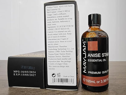 Anise Star Essential Oil, MAYJAM Pure Anise Star Oils for Diffusers, 3.38FL.OZ/100ML Star Anise Essential Oil with Premium Glass Dropper, Anise Oil