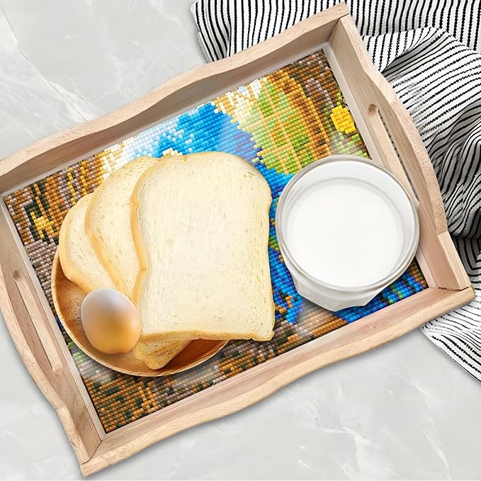 FGbaby DIY 5D Blue Parrot Diamond Painting Wood Serving Tray with Handles Diamond Art Decorative Serving Trays Wooden Tray for Breakfast in Bed, Patio, BBQ, Coffee Table, Party –Great for Lap & Couch