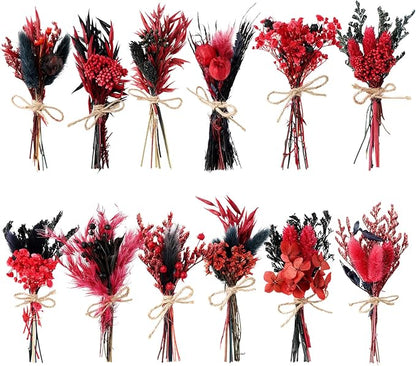 10/12/24/36 Pack Mini Dried Flowers for Vase Wedding Various Mini Bouquet Dried Small Wildflowers Natural Flowers Bulk for Crafts DIY Decor (12, Gothic Color)