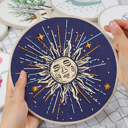 Louise Maelys 3 Set Tarot Embroidery Kits for Beginners,Cross Stitch Kit for Adults,Starters DIY Needlepoint Including Embroidery Cloth with Sun Moon Star Evil Eye Pattern and Instructions