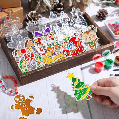WinnerWhy 30 Sets Christmas Suncatchers Window Art Kits Xmas Santa Claus DIY Sun Catchers Crafts Bulk Paint Your Own Window Ornaments for Party Birthday Activity Home Decor