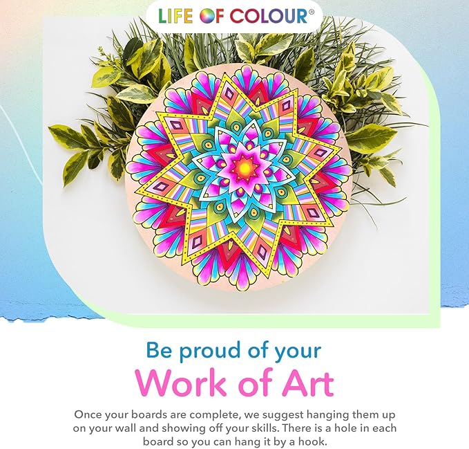 Life of Colour Mandala Painting Kit - Extra Large 15" Color Your Own Beach Engraved Board with 12 Acrylic Paint Pens - Restorative Mandala Art Meets Dramatic Wall Décor, Big 15+ Inch Size