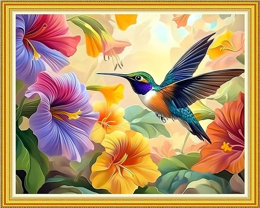Fanxvivy Stamped Cross Stitch Kits for Beginners Full Range of Cross Stitching Preprinted Embroidery Kits for Adults, 11CT Embroidery Pattern Needlepoint Kits-Hummingbird Flowers 16x20 inch