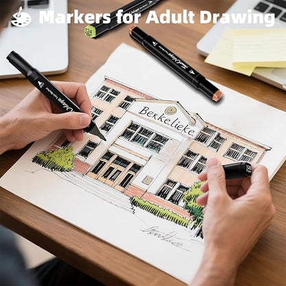 Alcohol Markers,60 Colors Dual Tip Art Marker,Drawing Sketching Coloring Artist Pens and Underlining,Art Markers for Adults Drawing Marker Coloring Painting Perfect with Broad and Fine Tips for Adult
