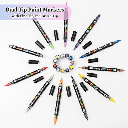 Linbsunne 48 Colors Markers Dual Tip Art Marker Set for Book Drawing, Coloring Illustrations, Ceramics, Card making, Note taking Planner