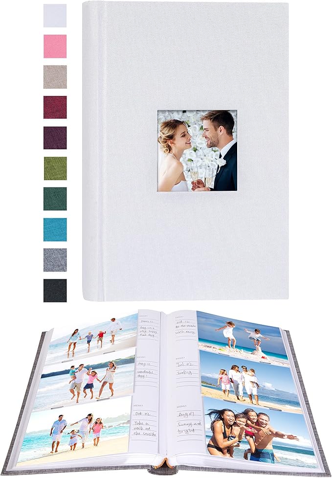Mublalbum Photo Album 4x6 300 Photos Linen Cover with Memo Areas Photobook Pictures Book for Wedding Family Baby and Vacation (White)