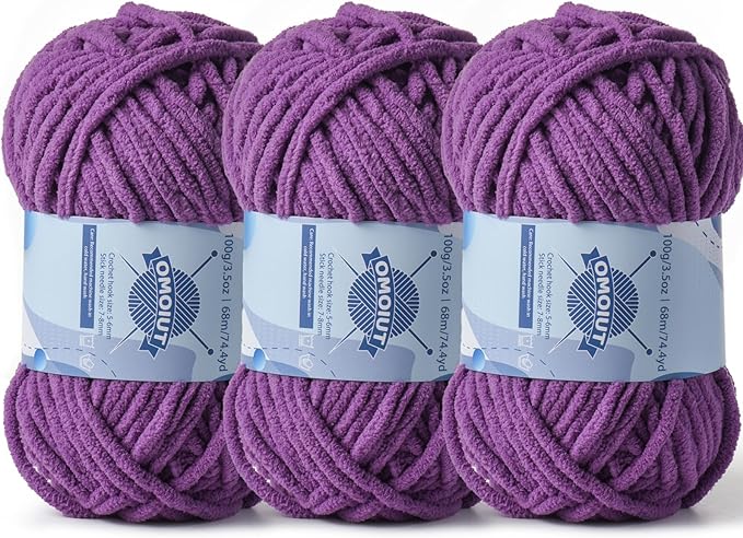 Chunky Chenille Yarn for Crocheting，Baby Yarn for Crocheting Soft Blankets，Bulky Yarns for Crochet Amigurumi，3×100g (3×74.3yds) Fluffy Velvet Yarns for Hand Knitting (3 Purple)