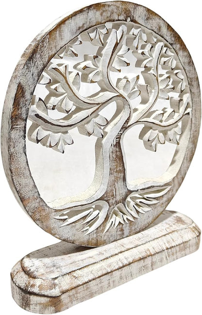 VANIYA CRAFTS® Wooden Carved Handmade Engraved Table Decor Tree of Life Table Sculpture Home Decor Statue for Living Room, Bedroom, Office Desktop, Cabinets
