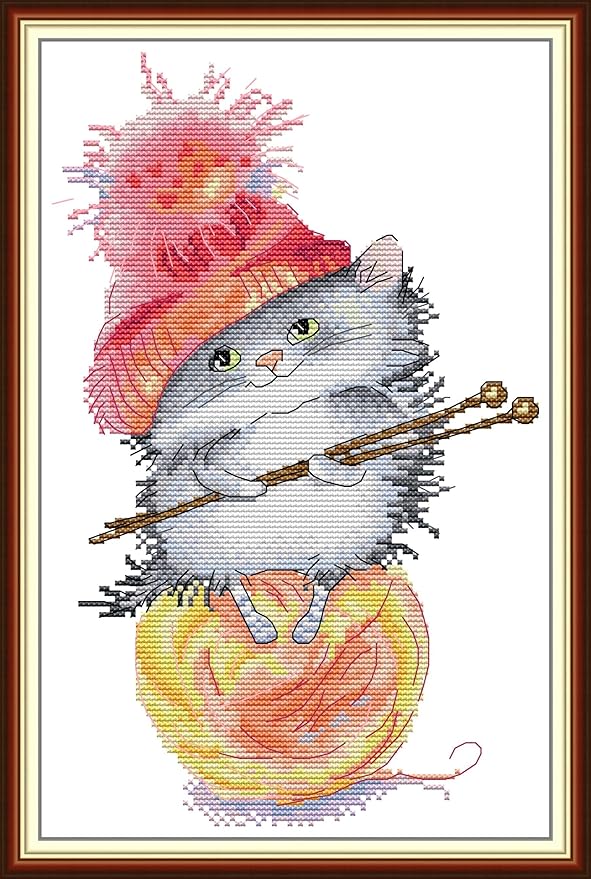Funcrostitch Counted Cross Stitch Kits for Beginners,14CT Unprinted Pattern Embroidery Kit DMC Cotton Threads Needleworks for Adults-Little Hamster Learns to Craft 8.7"×13.8"