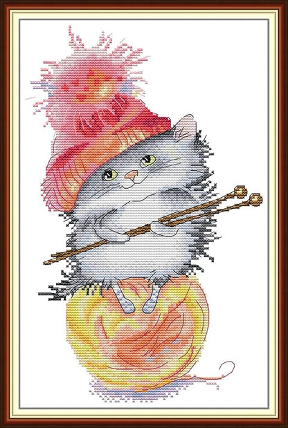 Funcrostitch Counted Cross Stitch Kits for Beginners,14CT Unprinted Pattern Embroidery Kit DMC Cotton Threads Needleworks for Adults-Little Hamster Learns to Craft 8.7"×13.8"