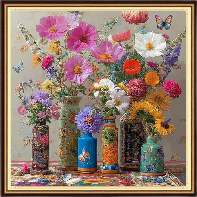 DMCVIVR Stamped Cross Stitch Kits for Adults Beginners Embroidery Kits 11CT Needlepoint Kits Cross Stitch Patterns Embroidery Patterns- Colorful Flower vase 18x18 inch
