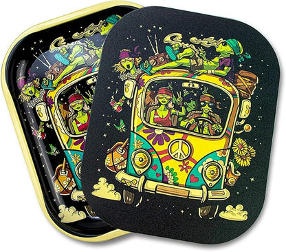 Moxuercty Small Metal Trays with PVC Soft Magnetic Lid Metal Tray with Lid Cover Small Cute Decorative Tray Ideal Storage for Home or on The Go, 7" x 5.5"