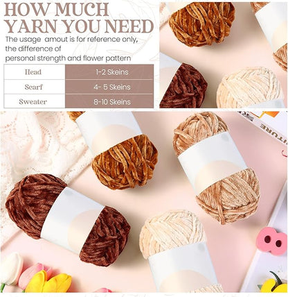 Xinnun 12 Skeins 1116 Yards Chenille Velvet Soft Thick Plush Yarn Bulk for Crocheting Knitting Blanket DIY Weaving Craft, 6mm, 3.5 Oz/Skein(Retro Color)
