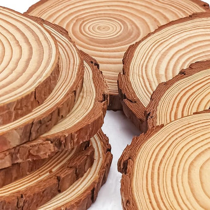 66 PCS Unfinished Wood Slices for Centerpieces, 4.7-5.5 Inch Natural Wood Slices with Tree Bark Pine and Wood Rounds Discs for DIY Crafts, Centerpieces, Art & Decor