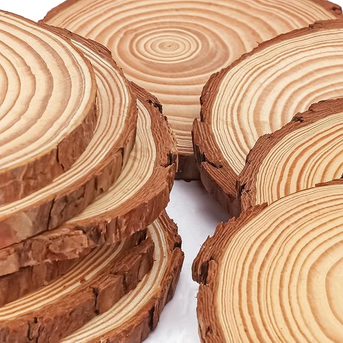 46 PCS Unfinished Wood Slices for Centerpieces, 4.7-5.5 Inch Natural Wood Slices with Tree Bark Pine and Wood Rounds Discs for DIY Crafts, Centerpieces, Art & Decor