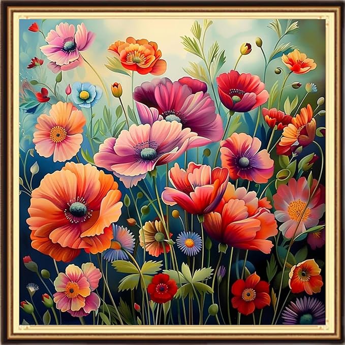 DMCVIVR Stamped Cross Stitch Kits for Adults Beginners Embroidery Kits 11CT Needlepoint Kits Cross Stitch Patterns Embroidery Patterns-Colorful Flowers 18x18 inch