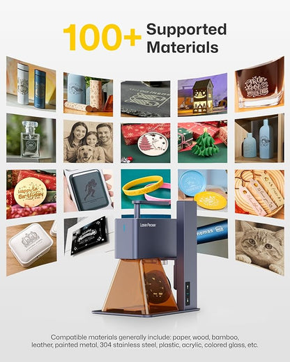 LaserPecker LP2 Handheld Laser Engraver, 1kg Portable Engraving Machine for Wood/Leather/Coated Metal, 36000mm/min Speed & 0.05mm Precision, Multi-Angle Engraving, Basic Set