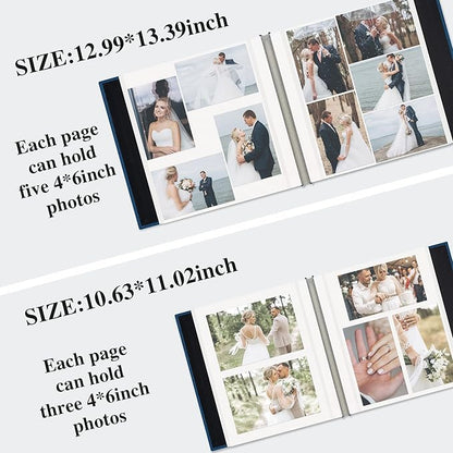 Remowith Self Adhesive Photo Album, Navy Blue Scrapbook Album with DIY 60 Blank Pages, Wedding Photo Album with A Metallic Pen for 4x6 5x7 2x3 Pictures, 10.6"x11"