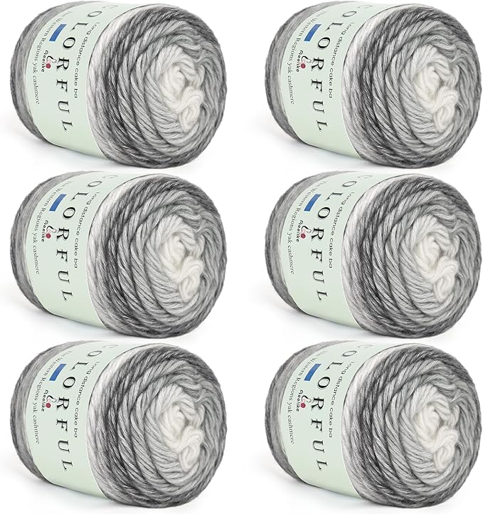 Aeelike Gradient Yarn for Crocheting, 6 Skeins Cake Yarns Fairyland Yarn 100g (3.52 oz) 245m (267 Yards) # 3 Light Weight - Super Soft Ombré Yarns for Making Colorful Crafts, Grey White Gradient