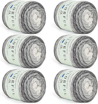 Aeelike Gradient Yarn for Crocheting, 6 Skeins Cake Yarns Fairyland Yarn 100g (3.52 oz) 245m (267 Yards) # 3 Light Weight - Super Soft Ombré Yarns for Making Colorful Crafts, Grey White Gradient