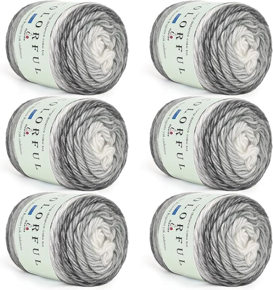 Aeelike Gradient Yarn for Crocheting, 6 Skeins Cake Yarns Fairyland Yarn 100g (3.52 oz) 245m (267 Yards) # 3 Light Weight - Super Soft Ombré Yarns for Making Colorful Crafts, Grey White Gradient
