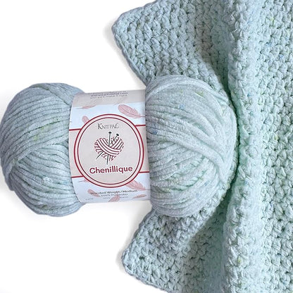 Chenillique Velvet Chenille Yarn for Crocheting, 4-Pack (856Yds / 400G), Free Patterns, Beginners Friendly - Soft Baby Yarn for Knitting Baby Blanket - #4 Medium Worsted Weight - ICY Mint