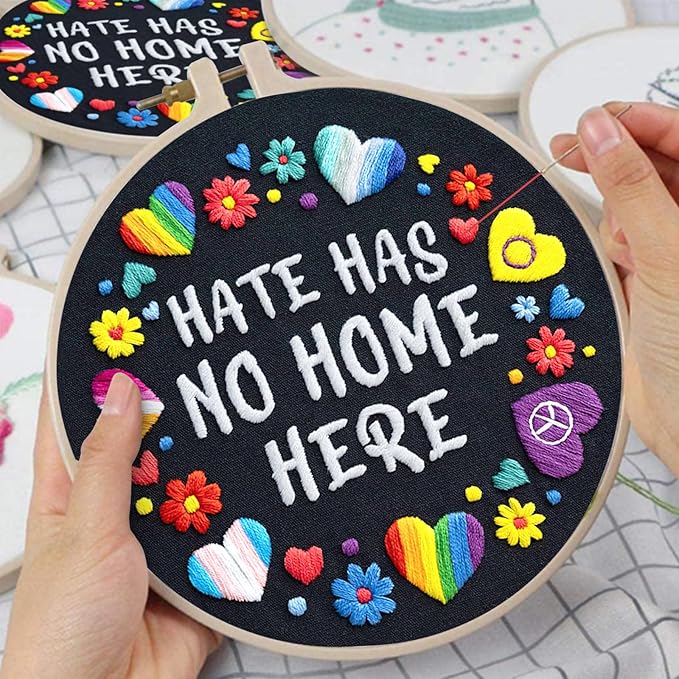 Nuberlic Embroidery Kit for Beginners - LGBT Love Pattern Adults Starter Cross Stitch Kit DIY Needlepoint with Hoop, Pre-Printed Fabric, Threads & Step-by-Step Guide