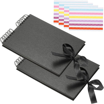 PATIKIL Scrapbook Photo Albums, 8x12 Inch 80 Pages Hardcover Scrapbooking Book DIY Album Supplies Kit with Sticker Ribbon for Gift Journal Memory Book Wedding Anniversary, Black, 2 Pcs