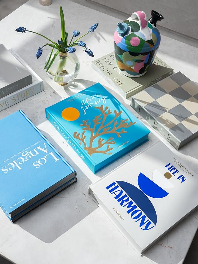 Printworks Life in Harmony – Elegant Beige & Blue Coffee Table Photo Book – Large Picture Album with 30 Pages, Writing Space & Expandable Design – Fits 4x6 Photos