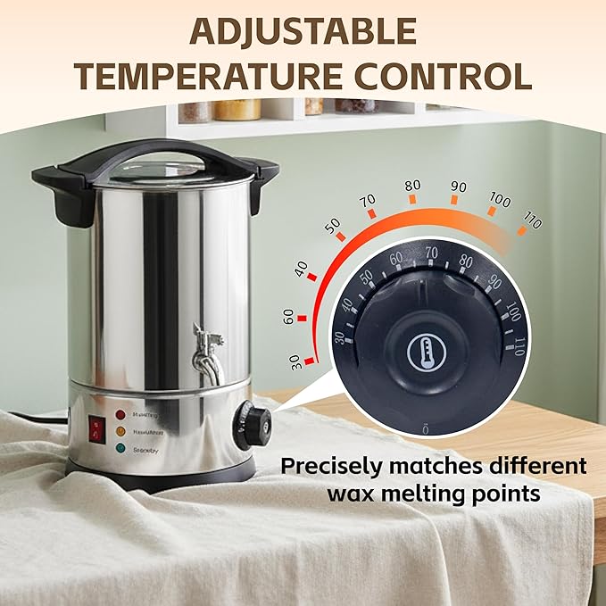 GKFF Wax Melter for Candle Making,10 L(15 lbs) Extra Large Electric Melting Pot for Soap,Lotion & Body Butter Making,with Temperature Control and Quick Pour Spout,Ideal for Home Candle & Craft Makers