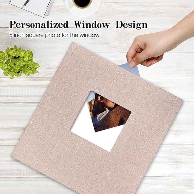 potricher Large Photo Album Self Adhesive 3x5 4x6 5x7 8x10 10x12 Pictures Linen Cover 80 Blank Pages Magnetic DIY Scrapbook Albums with A Metallic Pen (Beige)