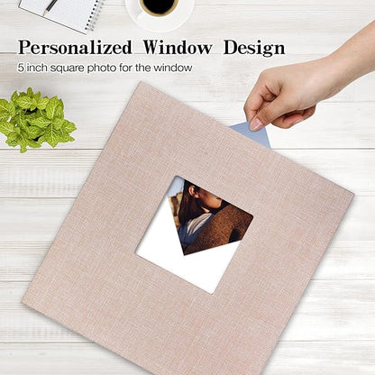 potricher Large Photo Album Self Adhesive 3x5 4x6 5x7 8x10 10x12 Pictures Linen Cover 80 Blank Pages Magnetic DIY Scrapbook Albums with A Metallic Pen (Beige)