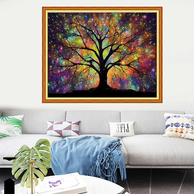 Dooxvey Cross Stitch Kits for Adults Stamped Full Range of Embroidery Starter Kits for Beginners 11CT Printed Cross Stitch Patterns Needlepoint Kits Stamped Crossstitching-Night Light Tree 16x20 inch
