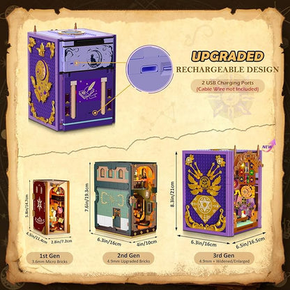 INSOON Upgraded Mystic Divination Book Nook Building Set with Rechargeable Lights, 1447 PCS DIY Magic Booknook Building Block Kit Home Decor, Miniature Book House Model Gift for Adults Boys Girls 12+