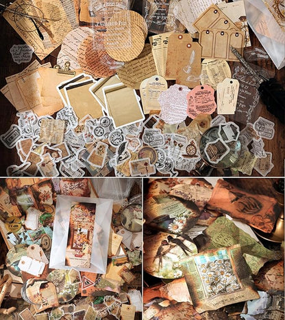japleed 400PCS Vintage Journaling Scrapbooking Supplies Kit, Retro Aesthetic Decorative Ephemera Scrapbook Paper Stickers Material for Junk Journal Planner Diary Collage Art Craft Decoupage Album