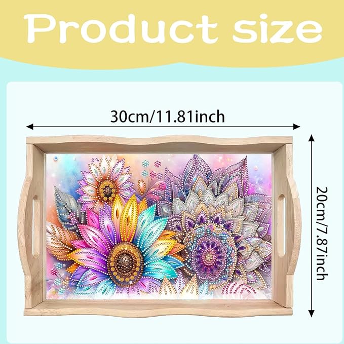 DoxQcs DIY Diamond Art Wooden Food Tray with Handle Diamond Painted Table Decoration Tray for Breakfast Bar Dinner Table Diamonds Art Painting for Beginners-Mandala-1
