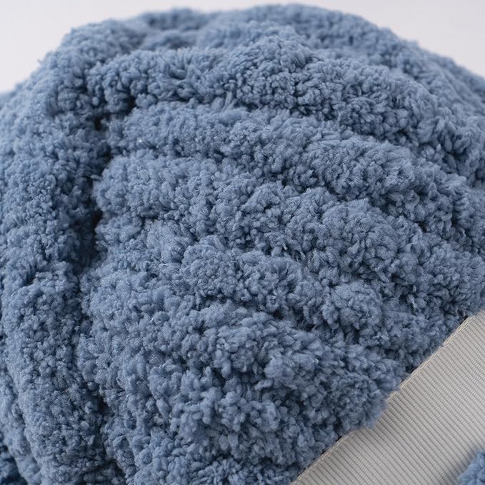 Blue Jumbo Chunky Chenille Yarn for Crocheting, Thick Plush Yarn for Hand Knitting Blankets, Super Soft Bulky Yarn for DIY Projects, 2 Jumbo Pack