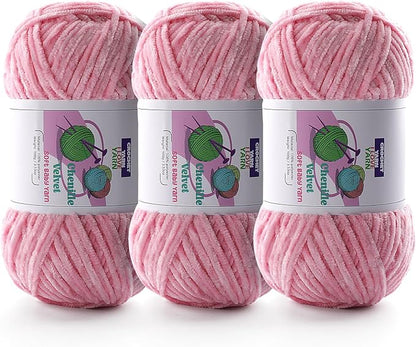 3 Skeins Soft Fluffy Velvet Yarn, Chenille Chunky Yarn for Hand Knitting and Crocheting DIY Craft, Amigurumi Crochet Yarn（3×196.8yds, 3×3.5oz） (Sakura Pink)