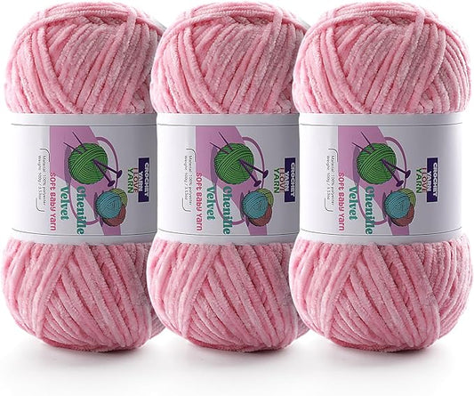 3 Skeins Soft Fluffy Velvet Yarn, Chenille Chunky Yarn for Hand Knitting and Crocheting DIY Craft, Amigurumi Crochet Yarn（3×196.8yds, 3×3.5oz） (Sakura Pink)