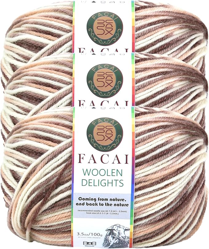 Facai Blend Merino Wool Yarn for Knitting - Worsted Weight,197yds (3.5oz) Ball, Ideal for Sweaters, Scarves, and Accessories (3, Cappuccino)